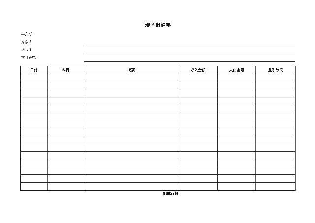 現金出納帳の1ページ目