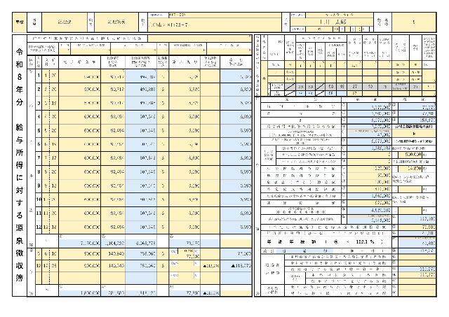 源泉徴収簿の1ページ目