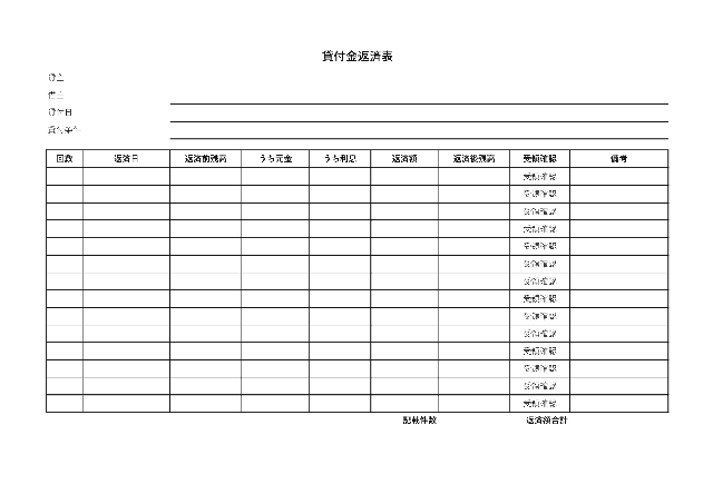 貸付金返済表の1ページ目