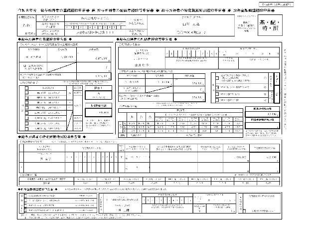 給与所得者の基礎控除申告書 兼 給与所得者の配偶者控除等申告書 兼 給与所得者の特定親族特別控除申告書 兼 所得金額調整控除申告書の1ページ目