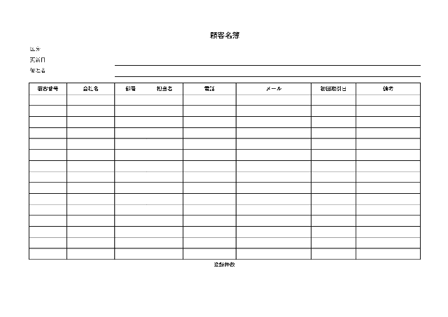 顧客名簿の1ページ目