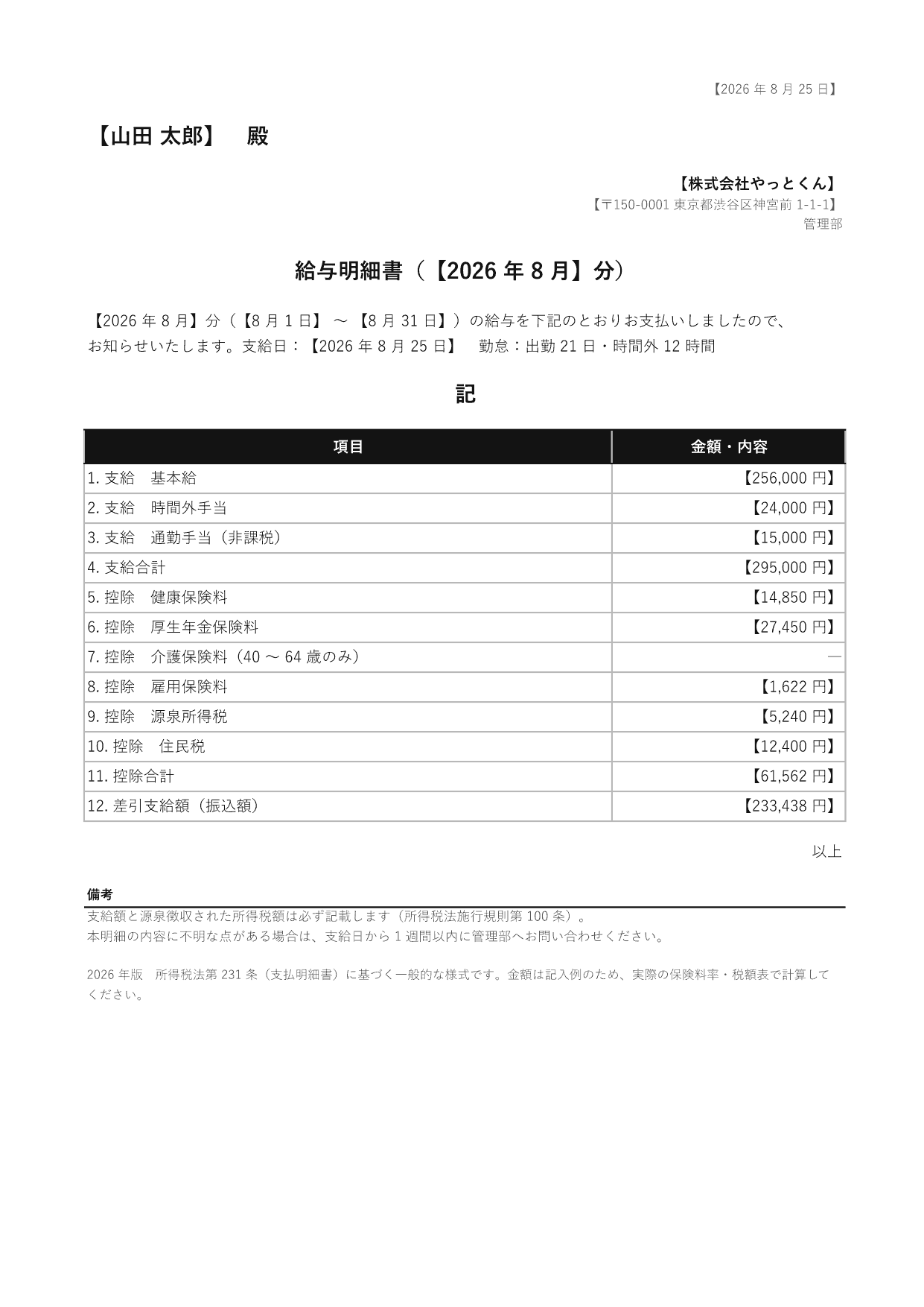 給与明細書の 1 ページ目