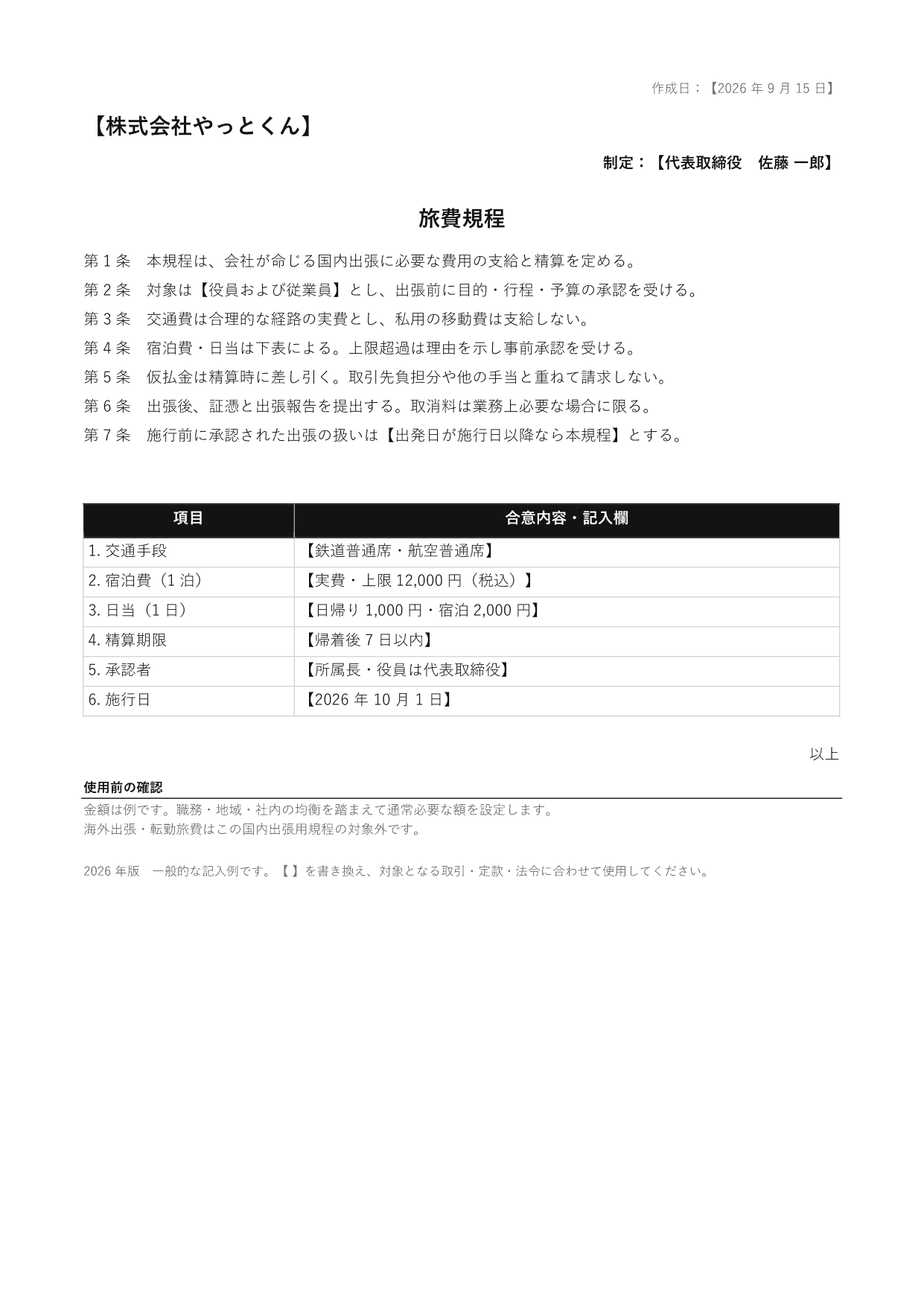 旅費規程の 1 ページ目