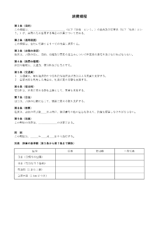 旅費規程の1ページ目
