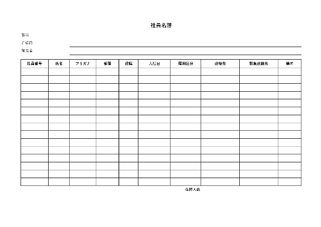 社員名簿の1ページ目