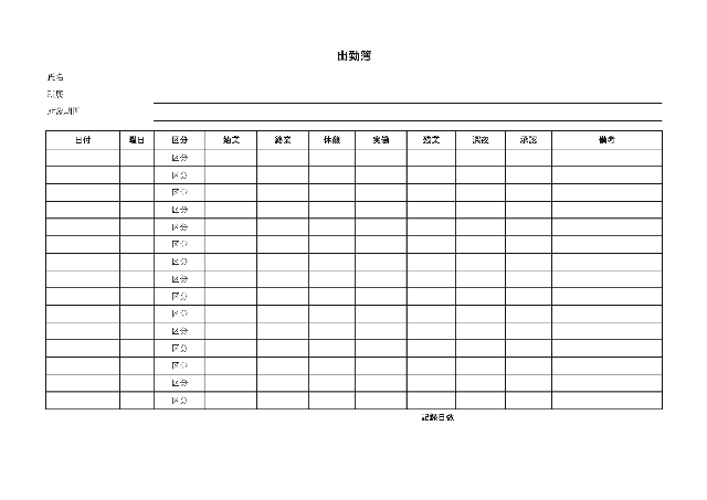出勤簿の1ページ目