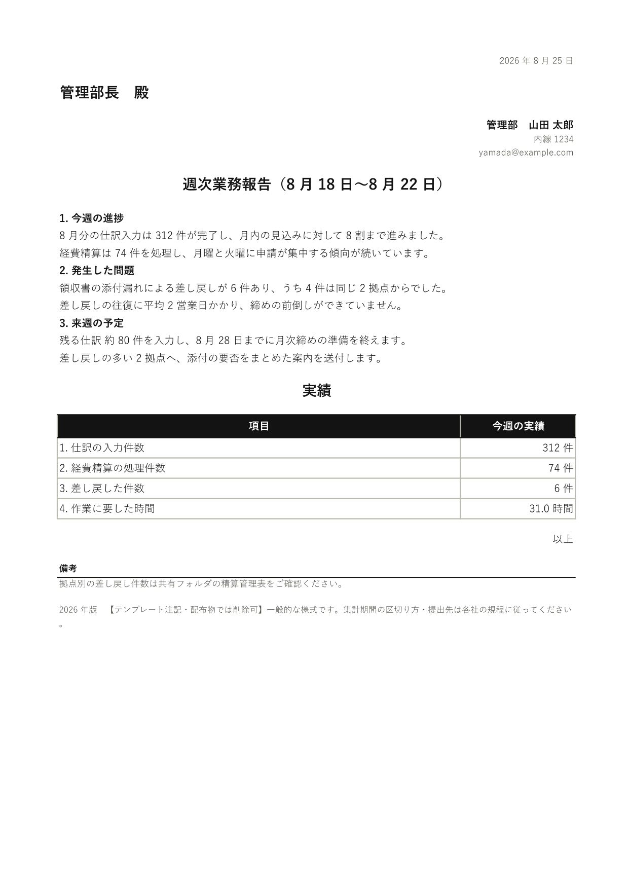 週報の 1 ページ目