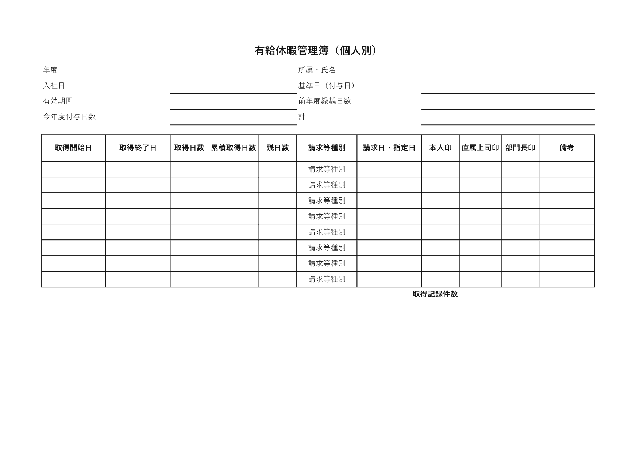 有給休暇管理簿の1ページ目